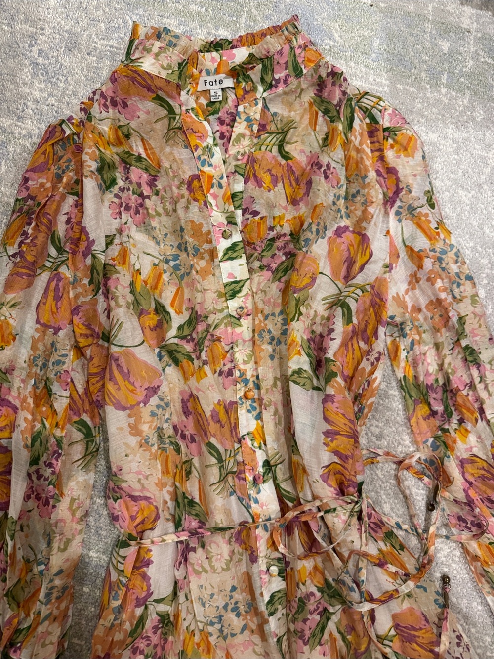 Fate Floral Tiered Long-Sleeve Dress - Pink, Yellow & Green - Picture 3 of 4